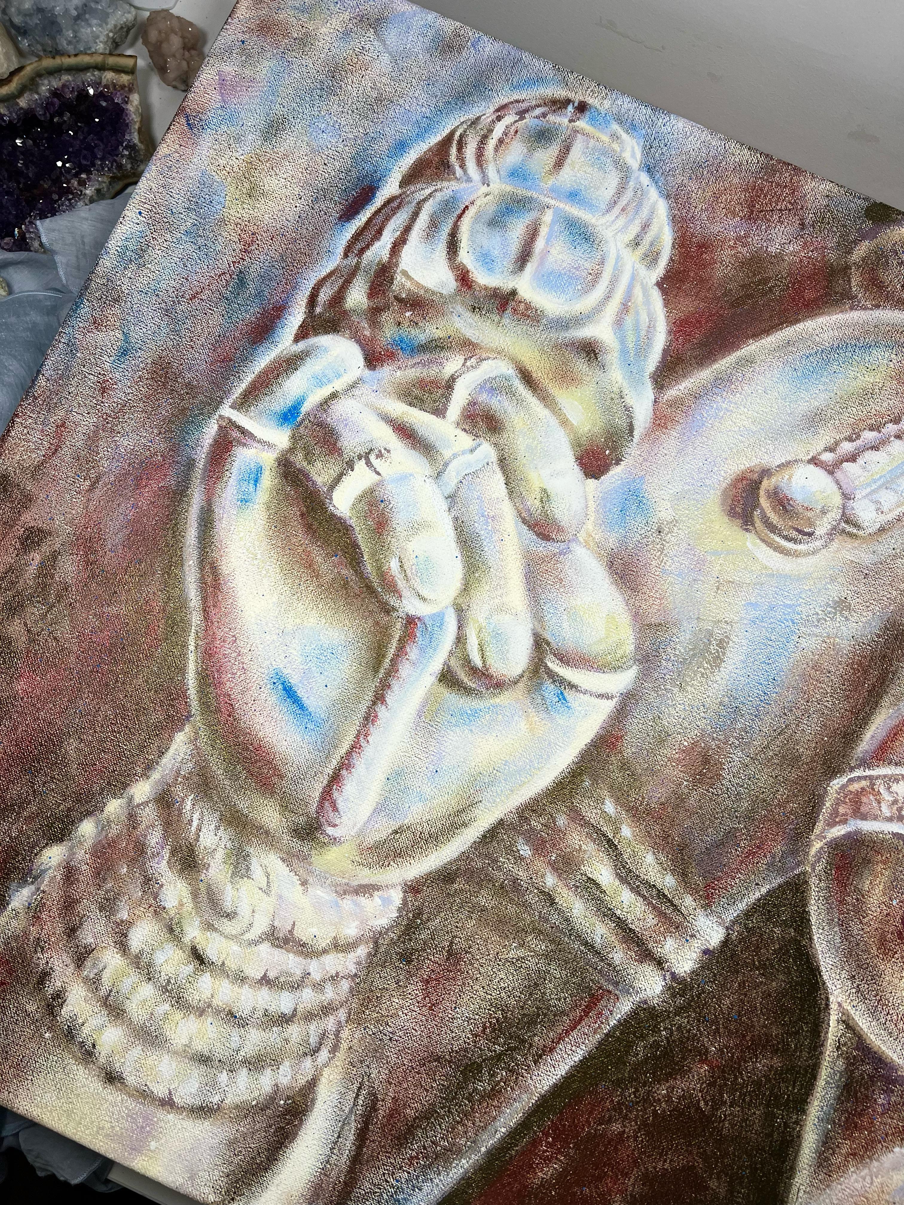 “THE ESSENCE OF PURE BEAUTY.” 60х60 CM. ACRYLIC, CANVAS.
Series “The Language and Knowledge of Ancient Aesthetics.”
Lotus (Sanskrit: Padma) is one of the most ancient and sacred symbols. It embodies the primordial cosmic force of creation, untainted