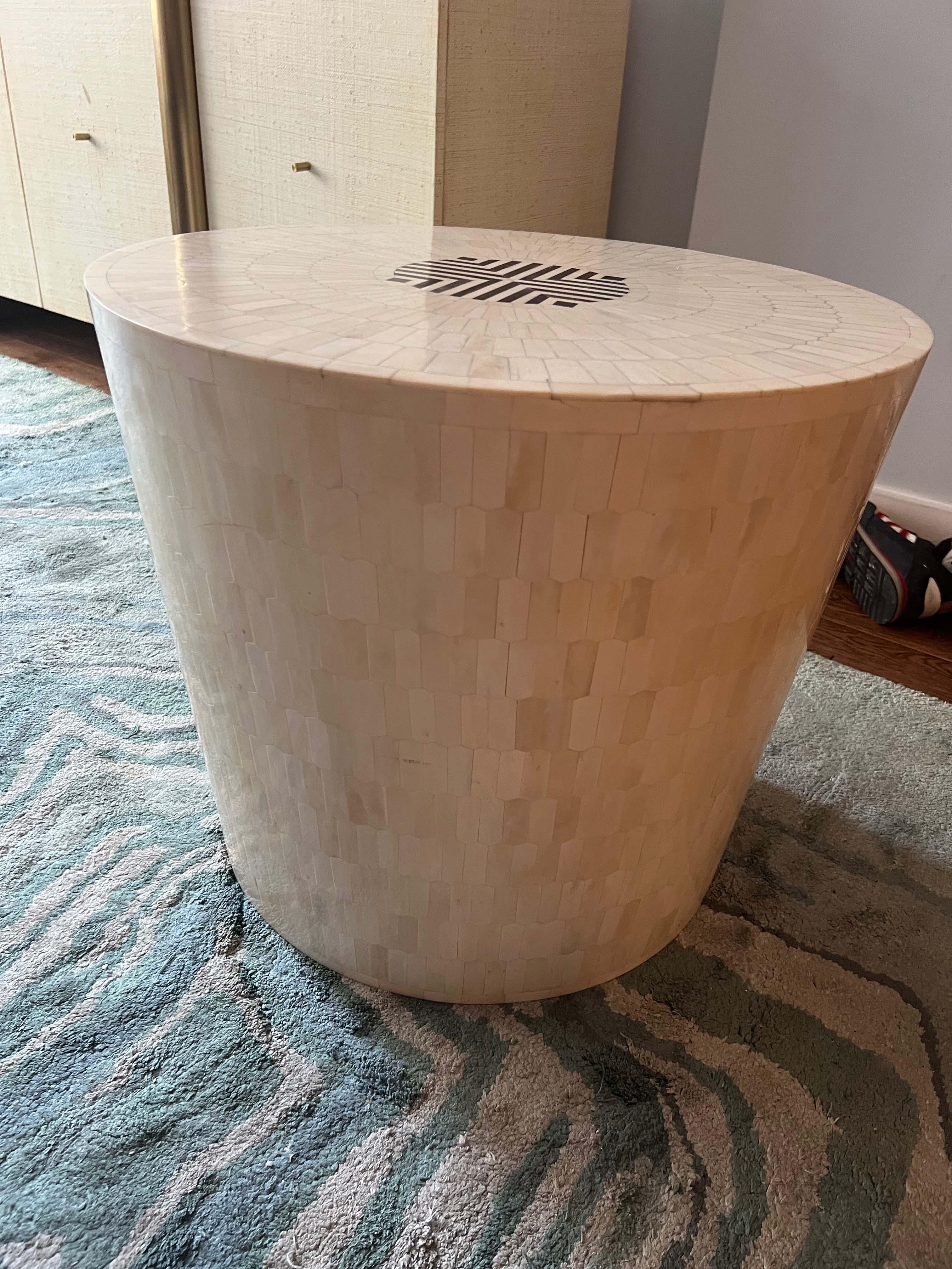 Unknown Arena Bone and Horn Inlay End Table /Stool For Sale