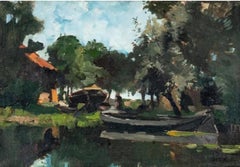 Arend Jan Van Driesten Plain Air Landscape Oil Painting of a Lakeside Cabin