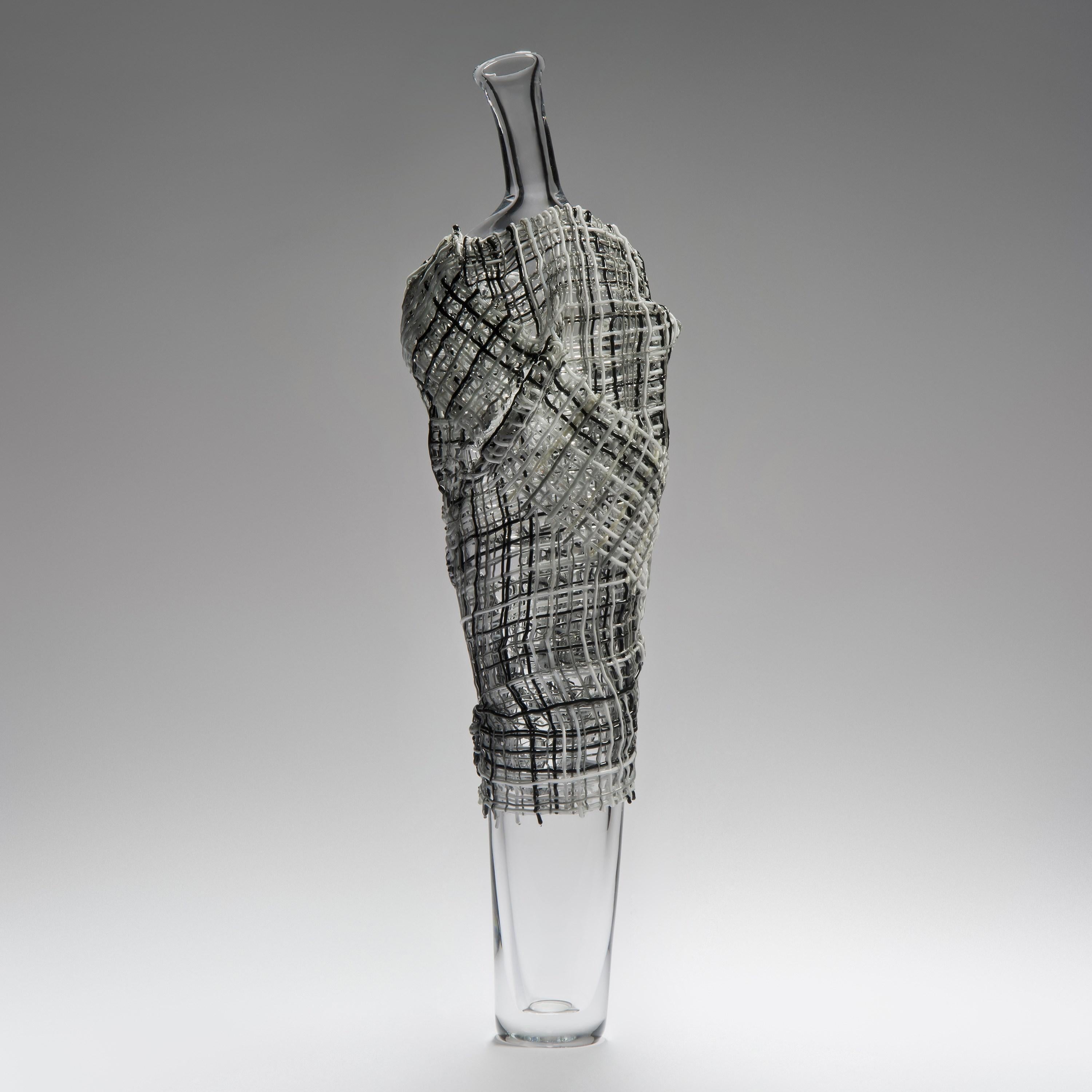 Classical Greek  Ares, a black, white & grey figurative glass sculpture by Cathryn Shilling