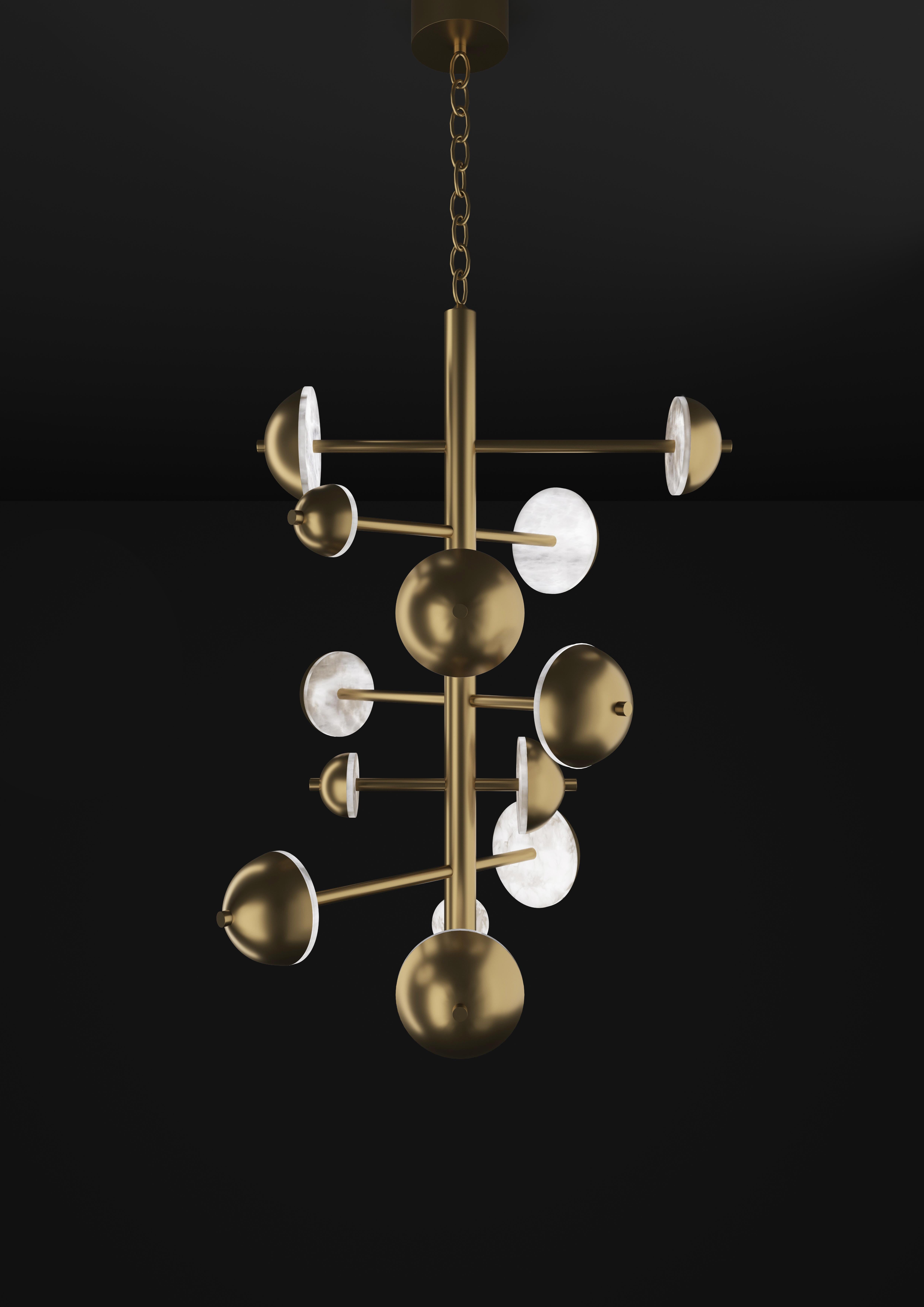 Ares Bronze Chandelier by Alabastro Italiano
Dimensions: D 74,5 x W 73 x H 110 cm.
Materials: White alabaster and bronze.

Available in different finishes: Shiny Silver, Bronze, Brushed Brass, Ruggine of Florence, Brushed Burnished, Shiny Gold,