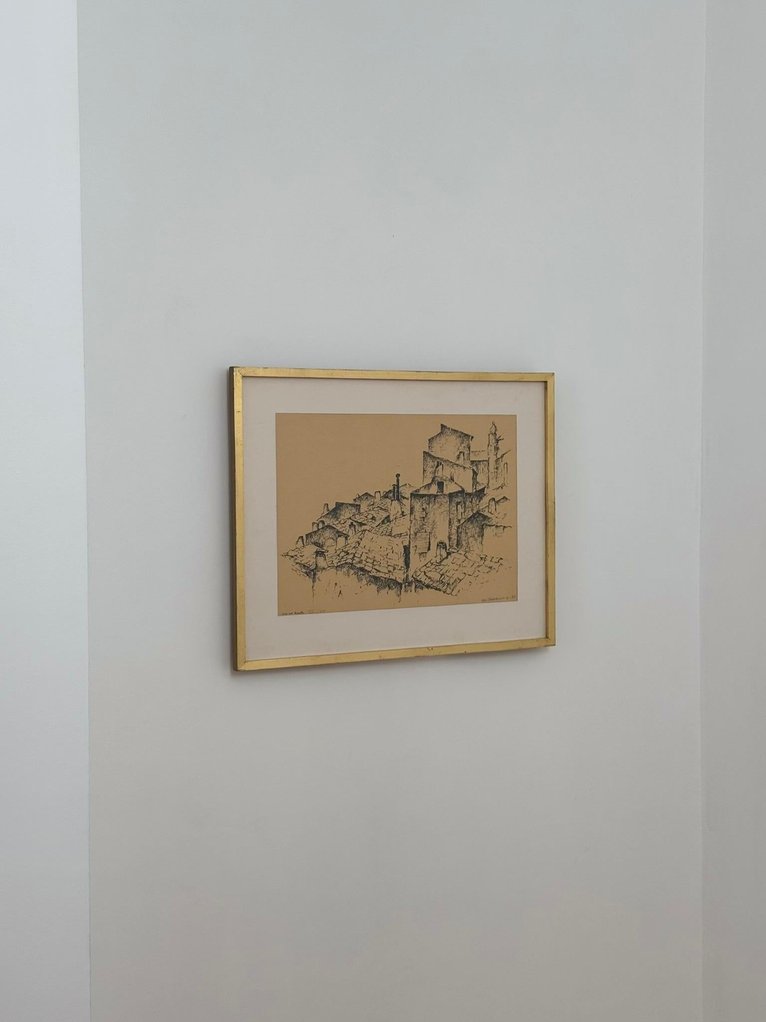 Una litografia dei tetti di Ares del Maestre, in Spagna.

Buone condizioni vintage.

Firmato e datato 1973.

H44 x W55cm