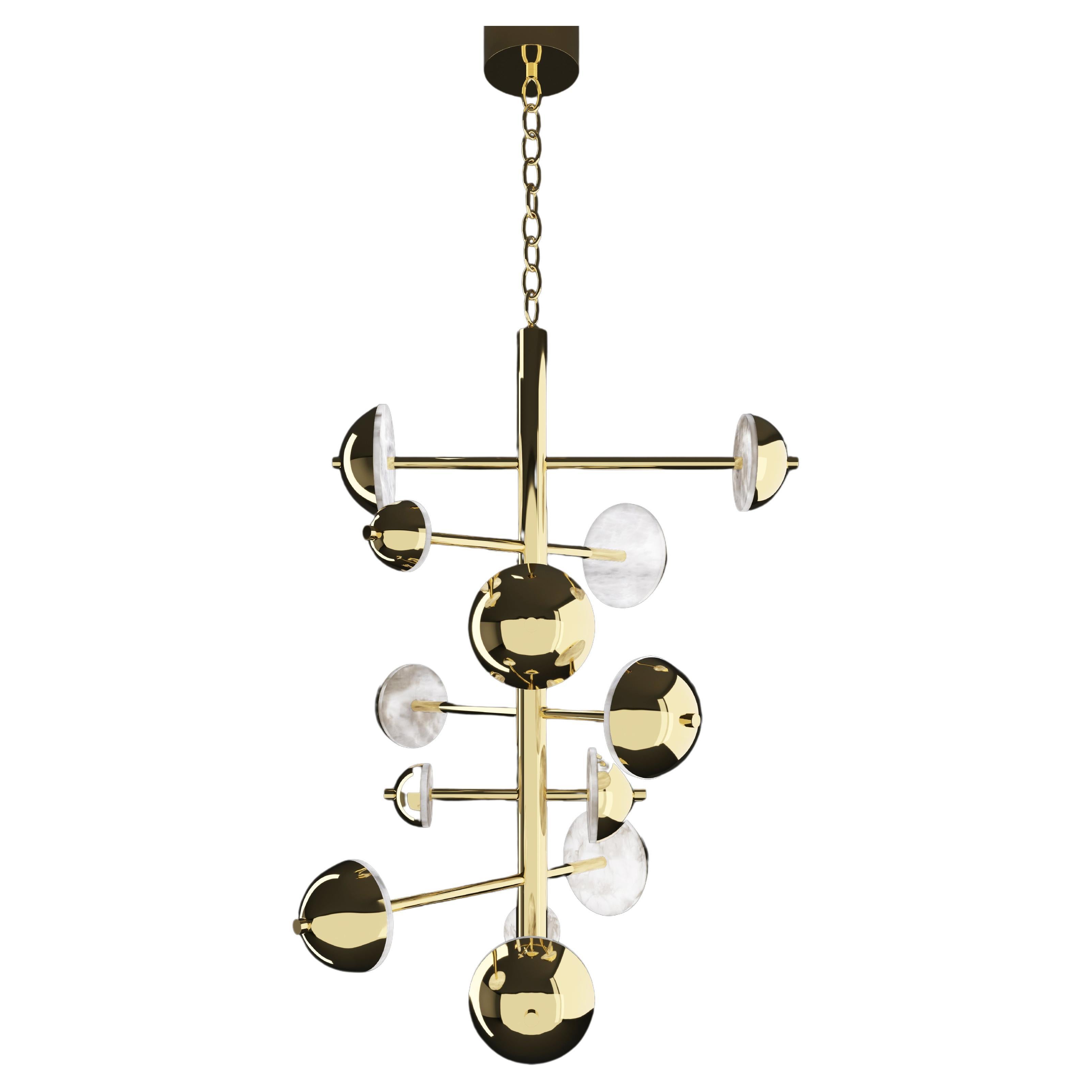Ares Shiny Gold Metal Chandelier by Alabastro Italiano For Sale