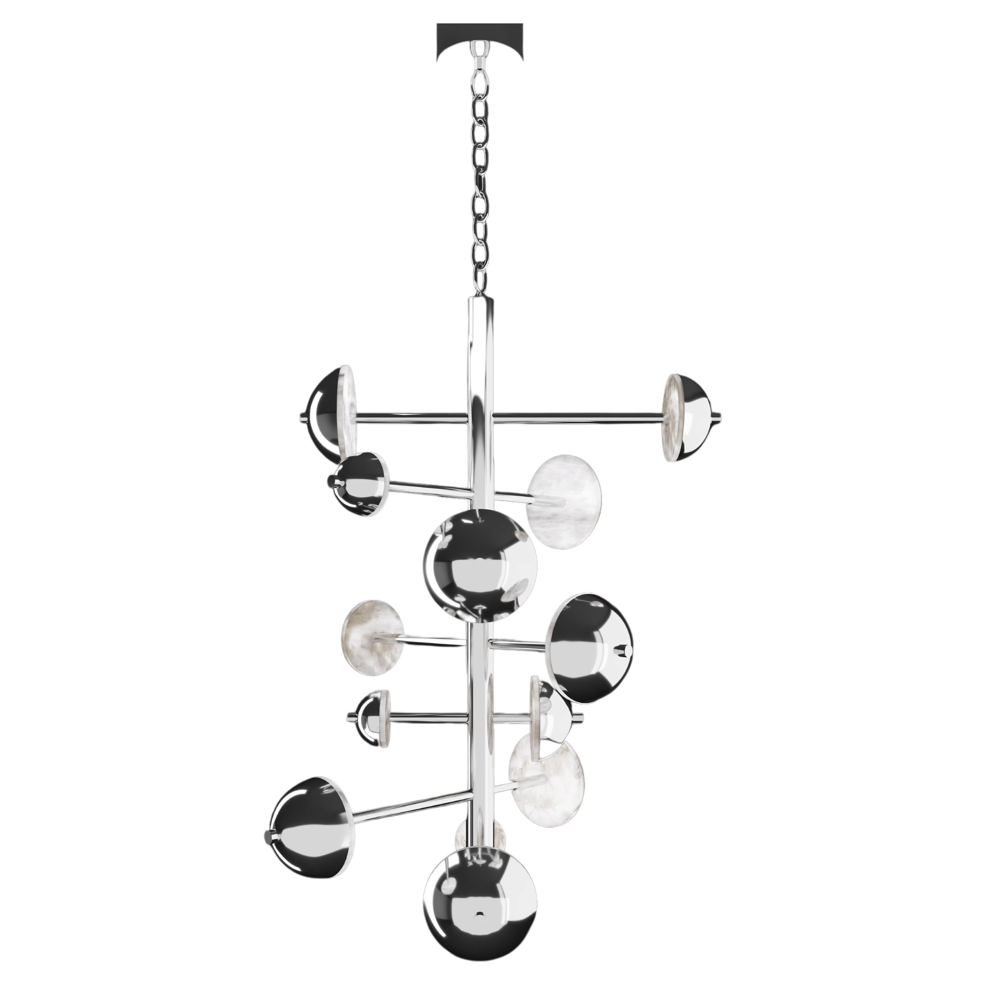 Ares Shiny Silver Metal Chandelier by Alabastro Italiano For Sale