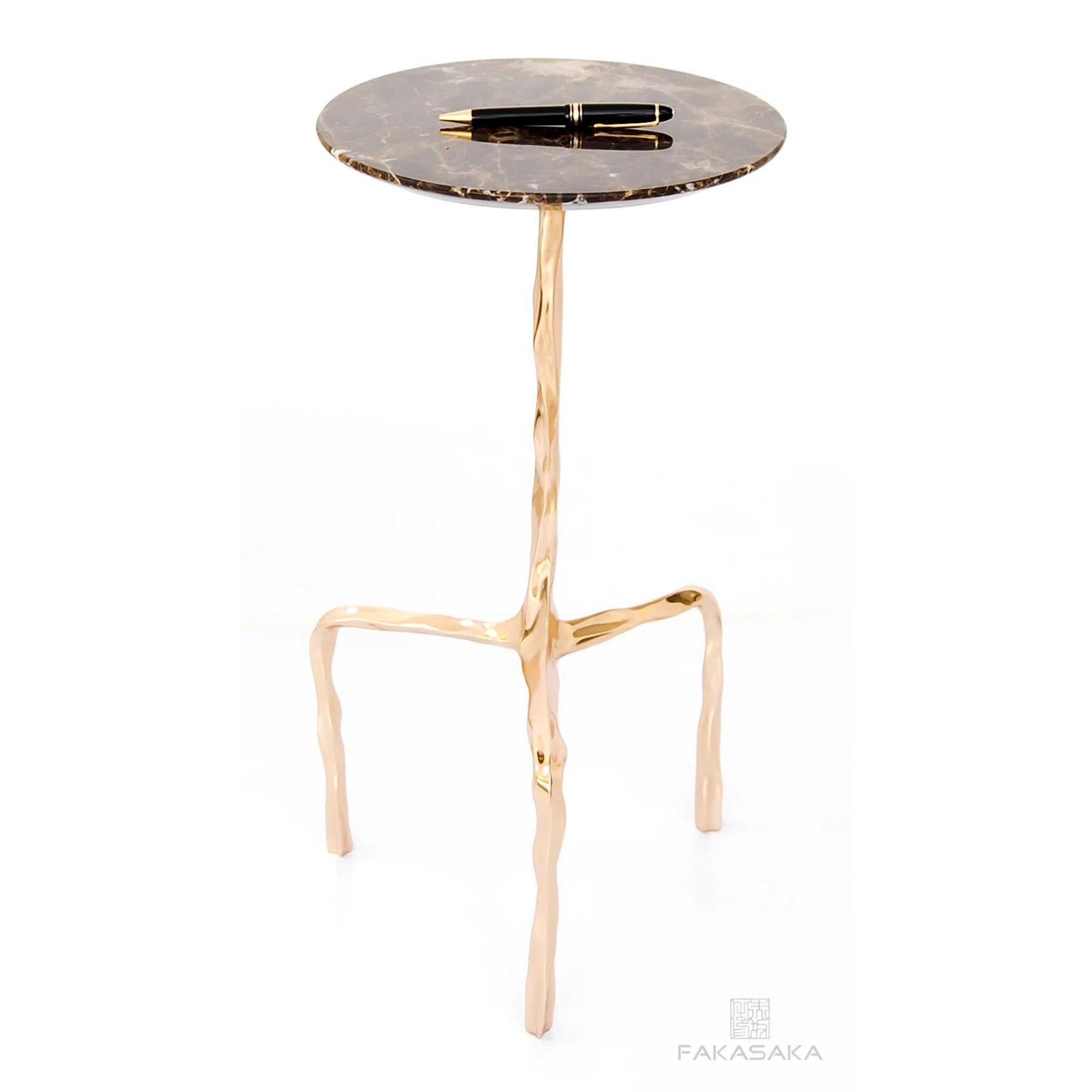 Brazilian Aretha Drink Table with Marrom Imperial Marble Top by Fakasaka Design For Sale