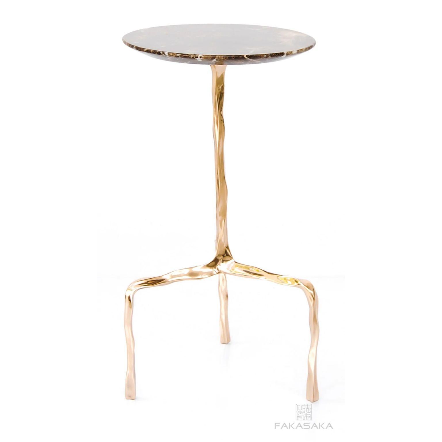 Contemporary Aretha Drink Table with Marrom Imperial Marble Top by Fakasaka Design For Sale