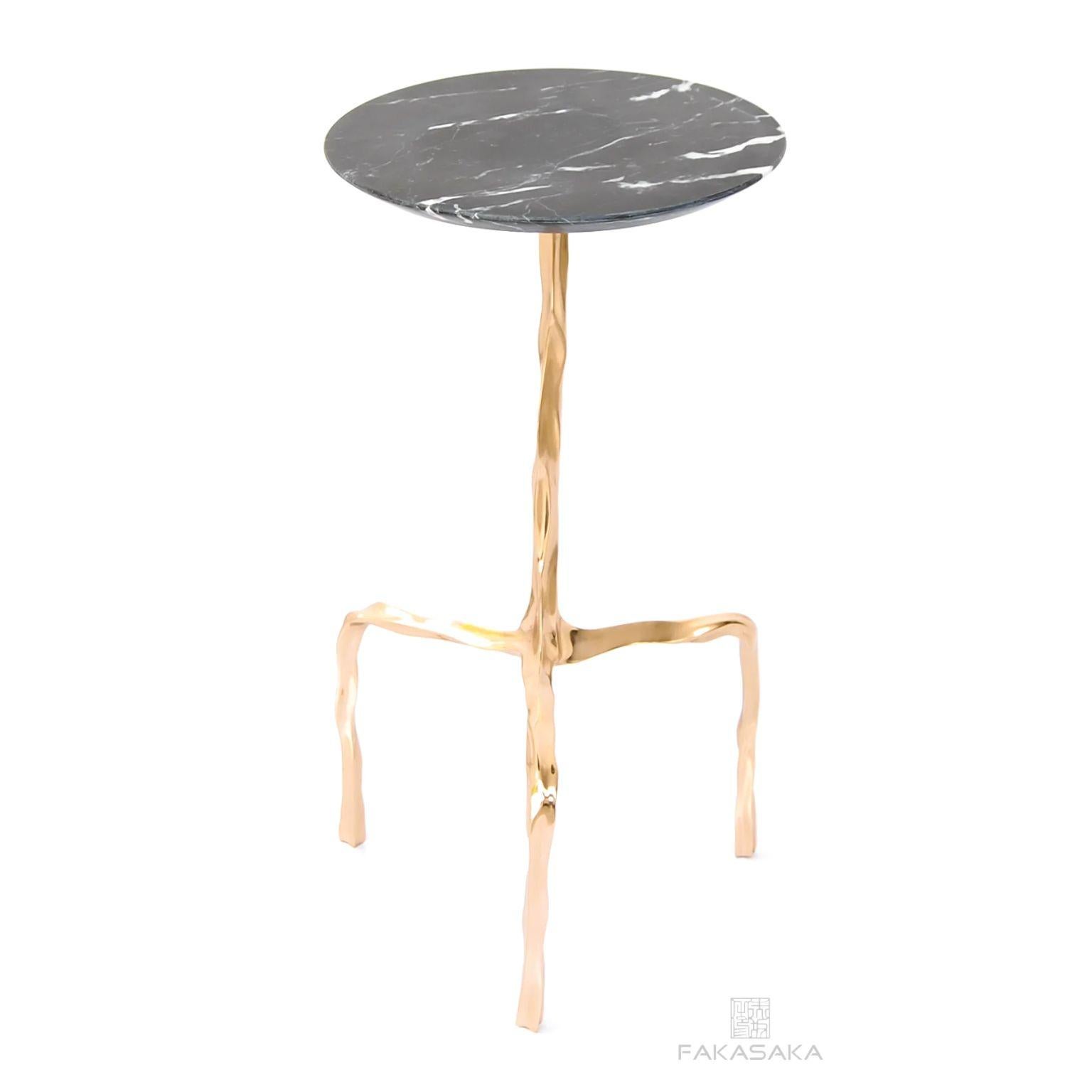 Modern Aretha Drink Table with Nero Marquina Marble Top by Fakasaka Design For Sale
