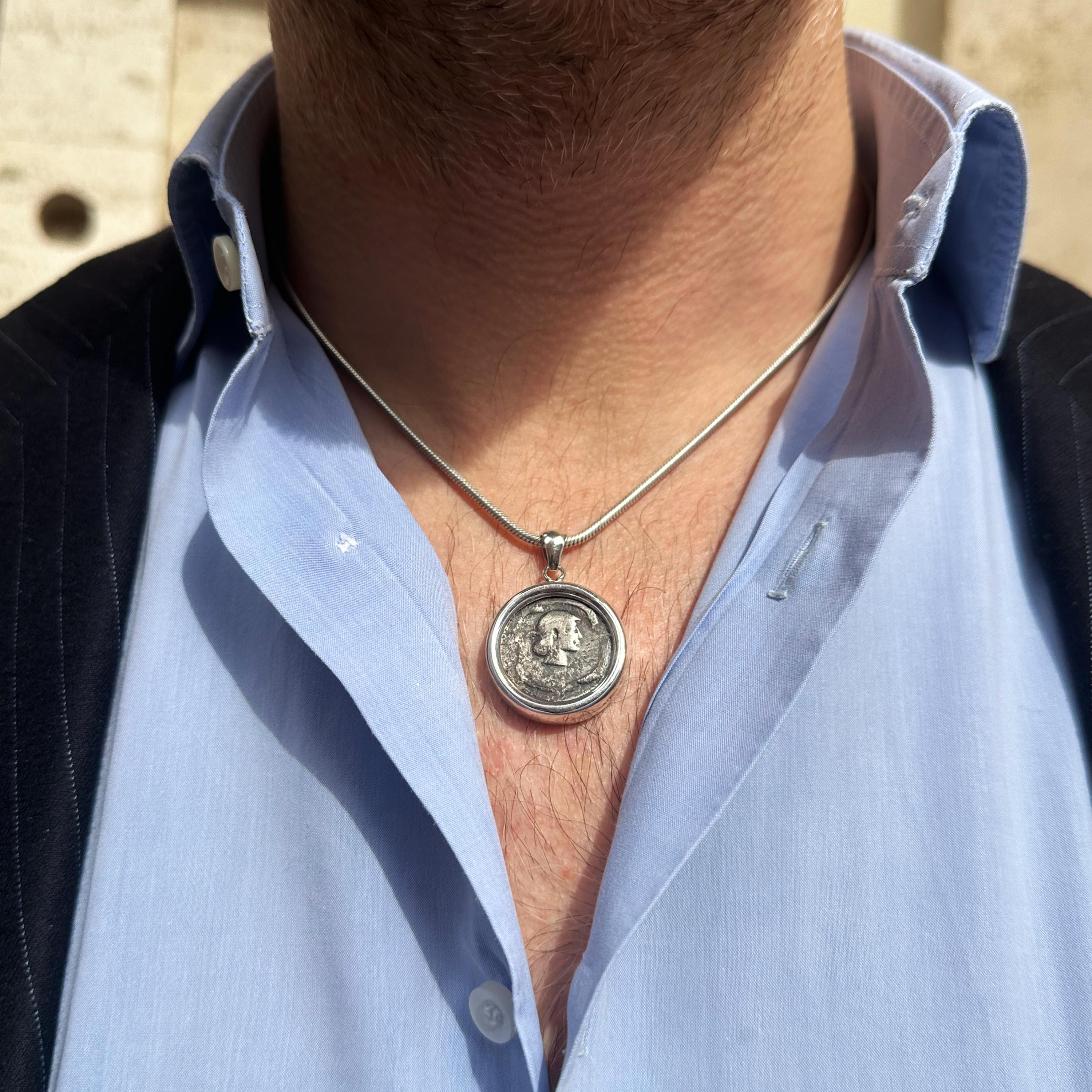 Classical Greek ARETHUSA Genuine Ancient Greek coin 478-466 BC Silver Pendant For Sale