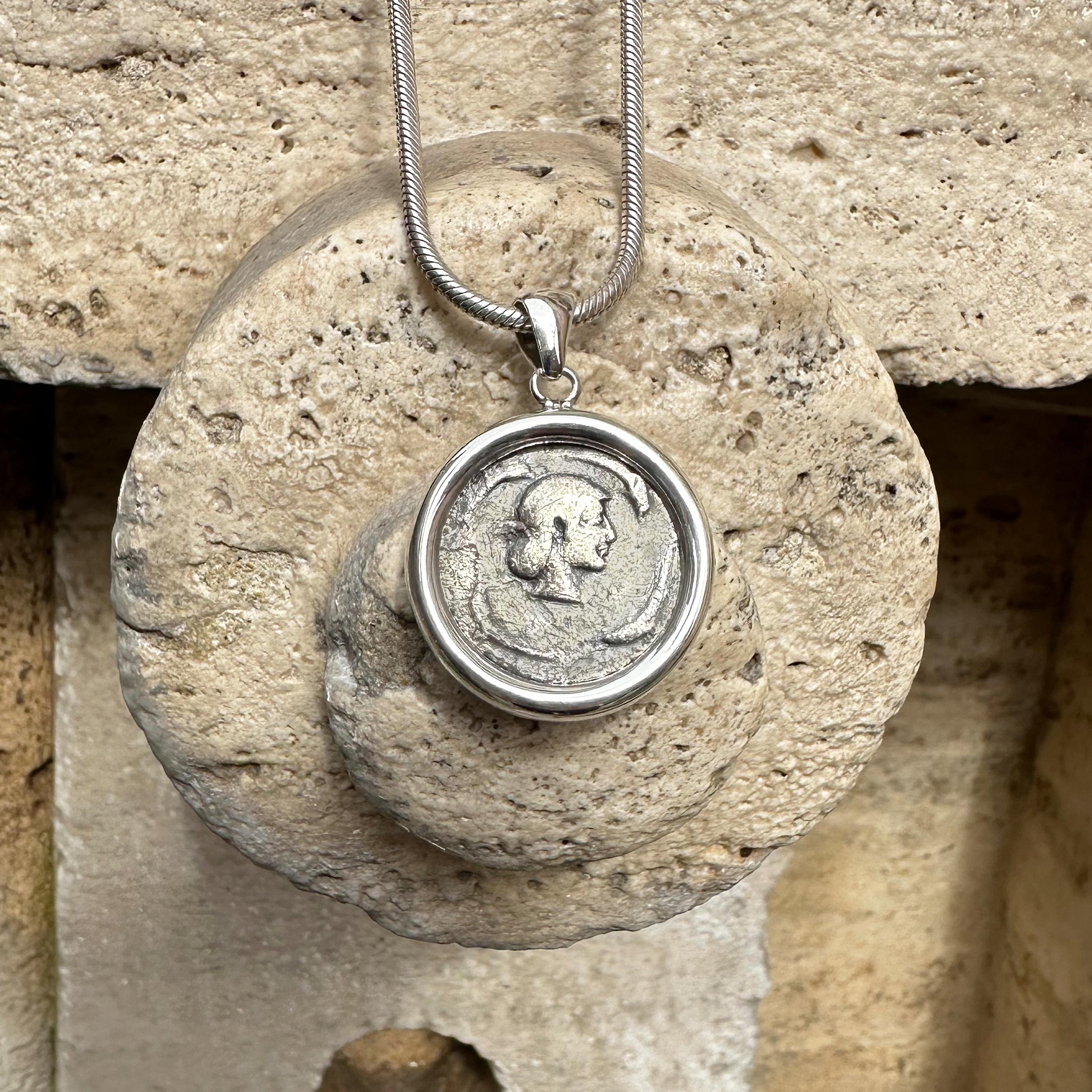 ARETHUSA Genuine Ancient Greek coin 478-466 BC Silver Pendant For Sale 1