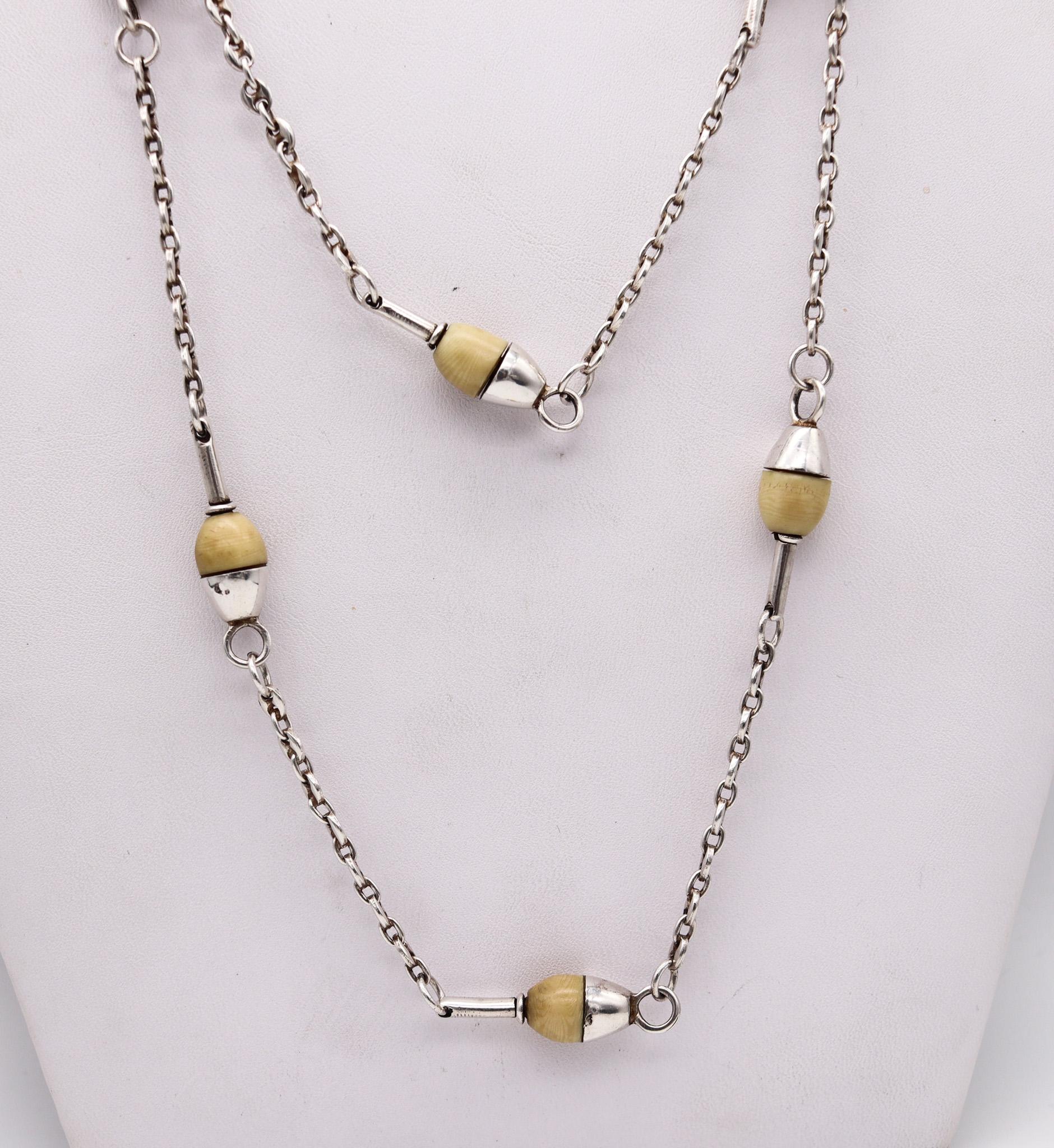 Cabochon Arezzo 1960 Italian Modernist Long Sautoir Necklace In .925 Sterling Silver For Sale