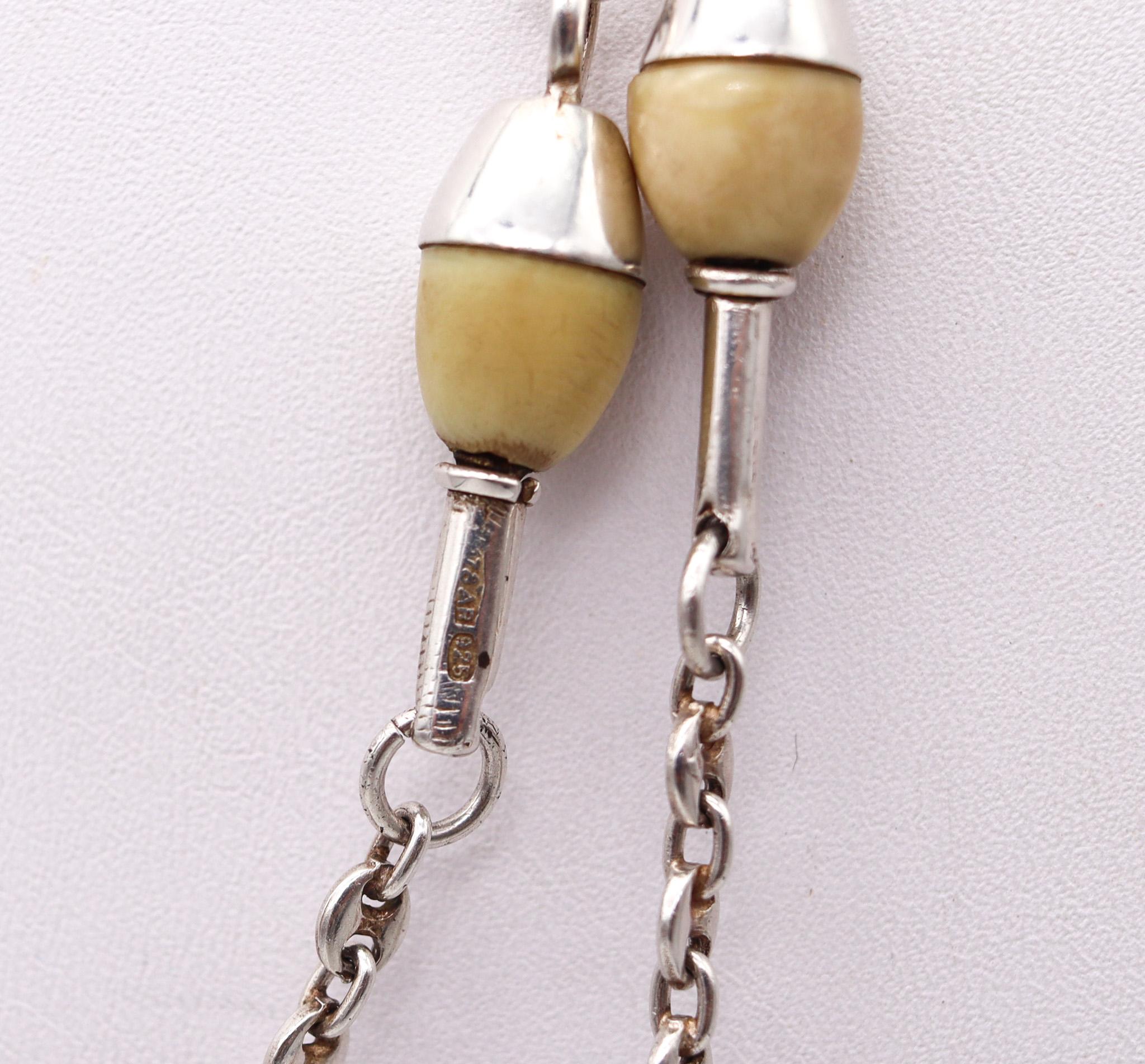 Arezzo 1960 Italian Modernist Long Sautoir Necklace In .925 Sterling Silver In Excellent Condition For Sale In Miami, FL