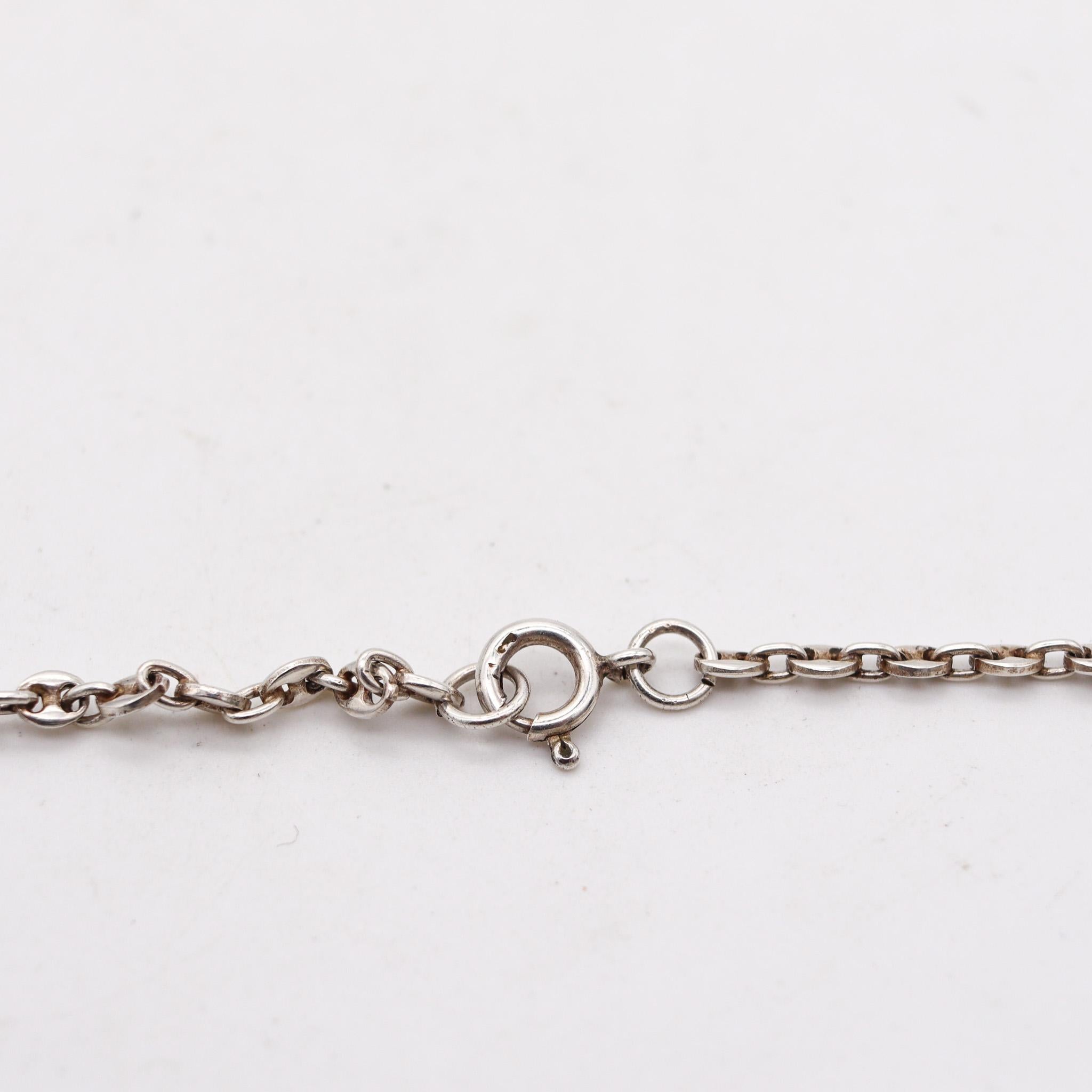 Arezzo 1960 Italian Modernist Long Sautoir Necklace In .925 Sterling Silver For Sale 1
