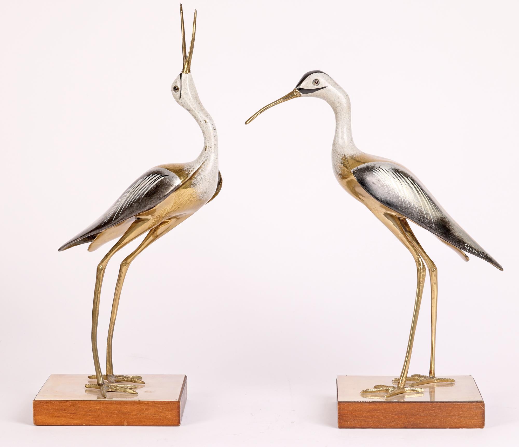 20th Century ARF Firenze Italian Enameled Metal Heron Figures Signed Giozielli