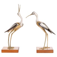 Vintage ARF Firenze Italian Enameled Metal Heron Figures Signed Giozielli