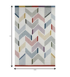 Arfa Modern 5'6x8 Ft Rug Abstract White Wool Handmade Dhurrie Carpet