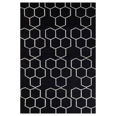 Arfa Modern 5x8 Ft Teppich Geometrisch Ebenholz Wolle Handgefertigt Dhurrie Teppich