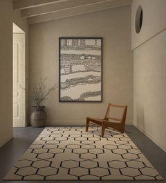 Arfa Modern 5x8 Ft Rug Geometric Undyed White Wool Handmade Dhurrie Carpet (tapis de dhurrie)