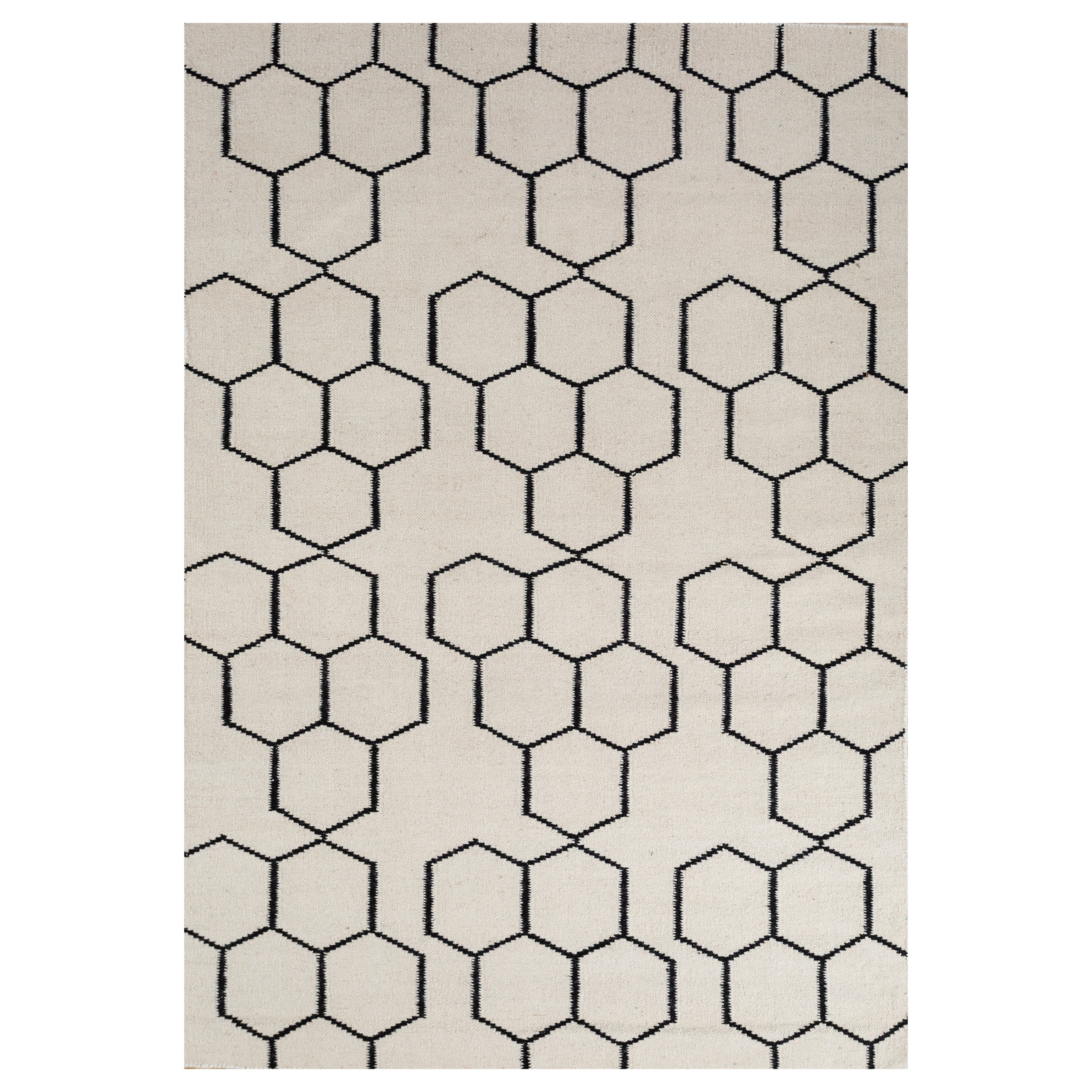 Arfa Modern 5x8 Ft Teppich Geometrisch Ungefärbt Weiß Wolle Handgefertigt Dhurrie Teppich