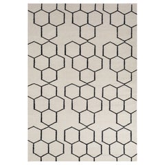Arfa Modern 5x8 Ft Teppich Geometrisch Ungefärbt Weiß Wolle Handgefertigt Dhurrie Teppich