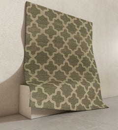 Arfa_Azalea 5x8 Ft Rug Geometric Olive Wool & Viscose Handmade Dhurrie Carpet (tapis dhurrie fait main)