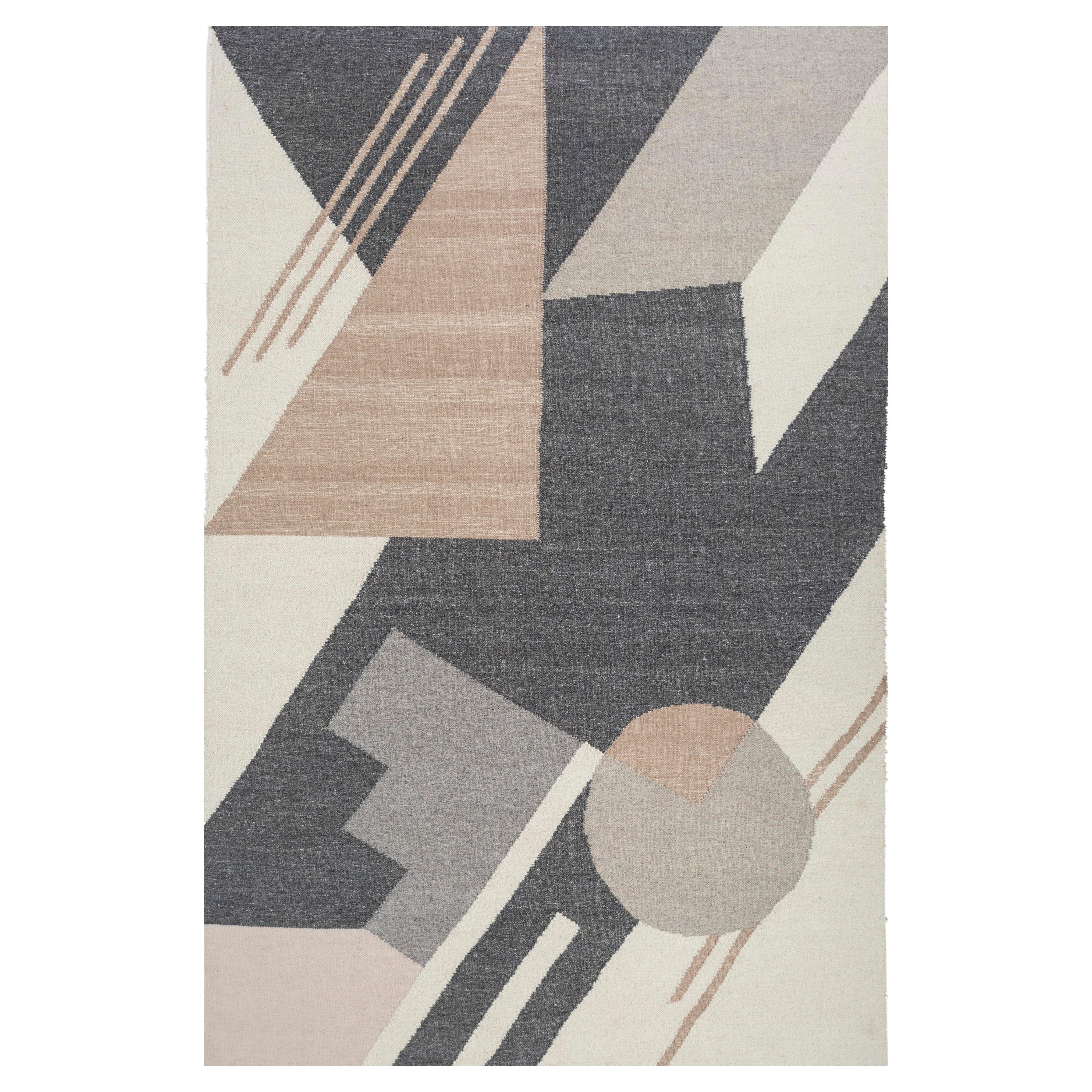 Tappeto Arfa_Azalea Modern 5x8 Ft Astratto Ghiaia Grigio Lana Tappeto fatto a mano Dhurrie