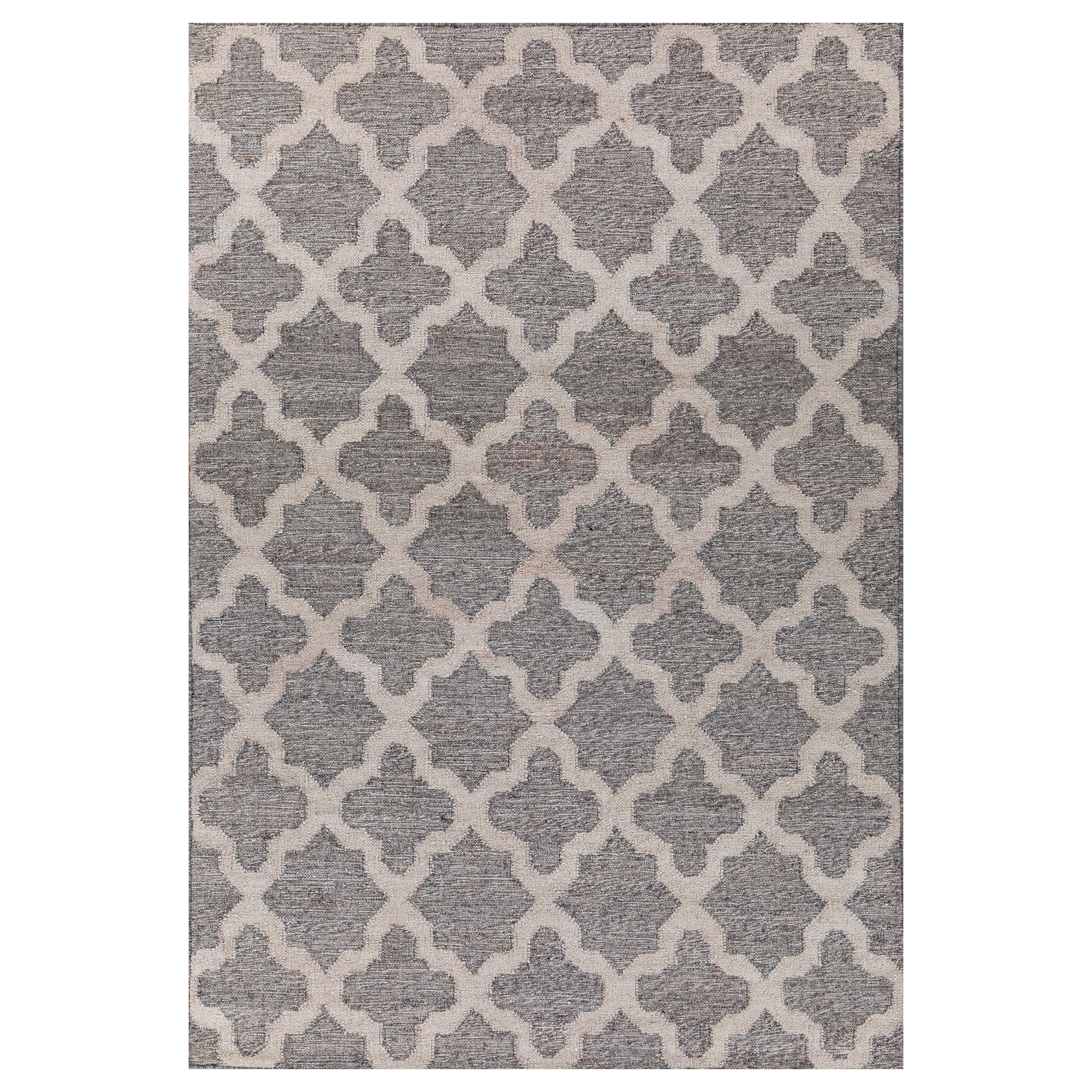 Tappeto Arfa_Azalea Modern 5x8 Ft Tappeto Geometrico Carboncino Ardesia Fatto a Mano Dhurrie in vendita