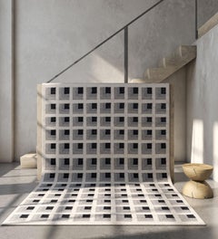 Arfa_Azalea Modern 6x9 Ft Rug Geometric White Ice Handmade Dhurrie Carpet (tapis dhurrie fait à la main)