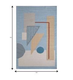 Arfa_Mm Modern 5x8 Ft Rug Geometric Silver Lake Blue Handmade Dhurrie Carpet (tapis de dhurrie fait à la main)