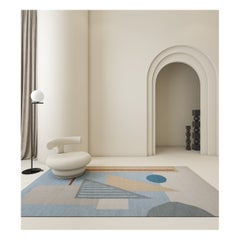 Arfa_Mm Modern 5x8 Ft Rug Geometric Silver Lake Blue Handmade Dhurrie Carpet (tapis de dhurrie fait à la main)