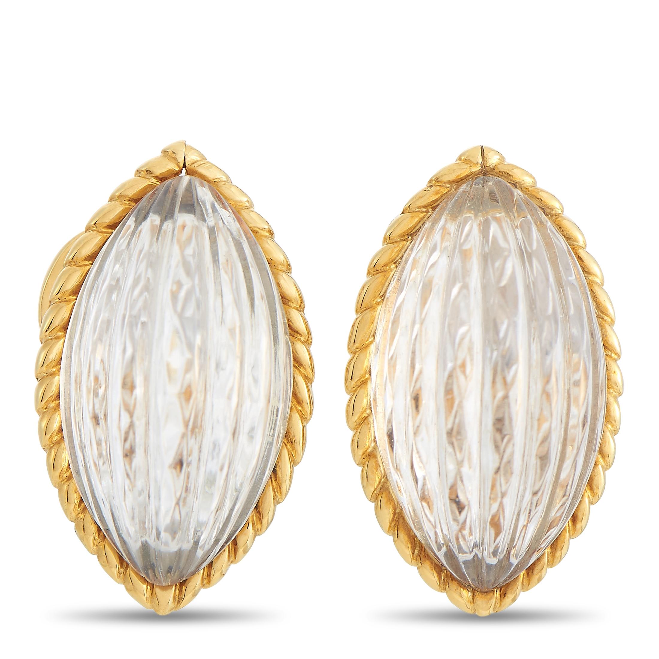 Women's Arfan 18K Yellow Gold Rock Crystal Clip-On Earrings