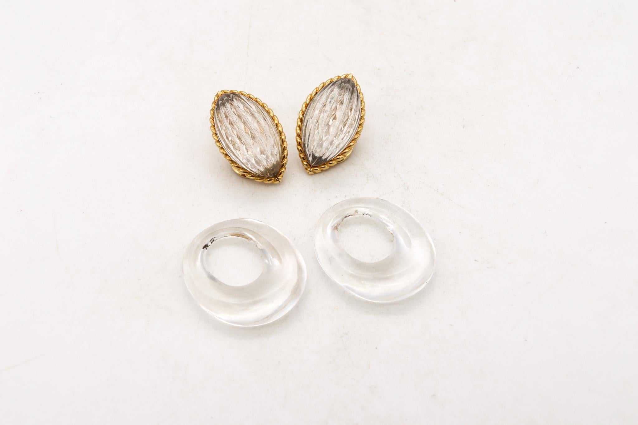 Arfan Paris 1970 Andre Vassort Convertible Earrings 18Kt Gold And Rock Quartz In Excellent Condition For Sale In Miami, FL