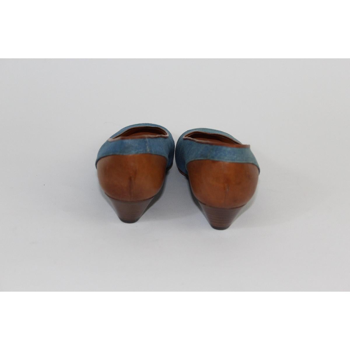 Arfango Blue Brown Leather Jeans Heel Shoes For Sale 2