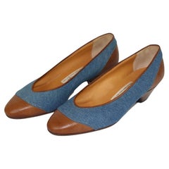 Vintage Arfango Blue Brown Leather Jeans Heel Shoes