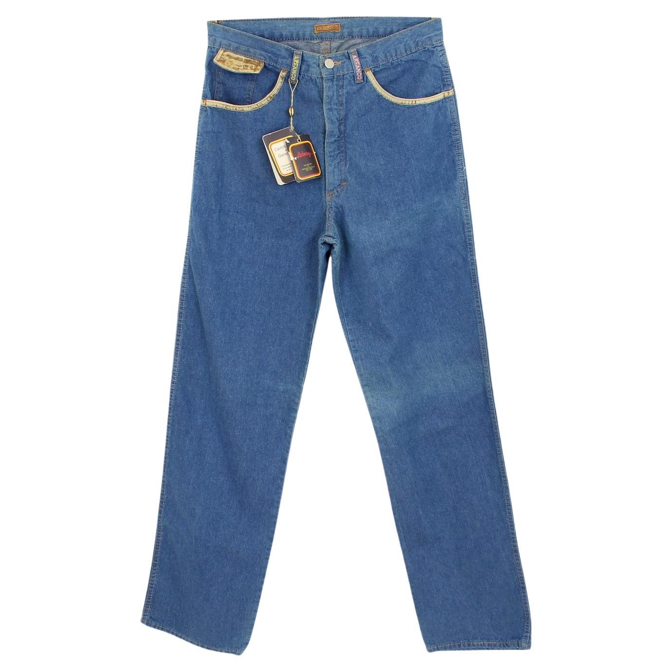 Arfango Blue Cotton Bobby Flared Denim Jeans Vintage 80s For Sale