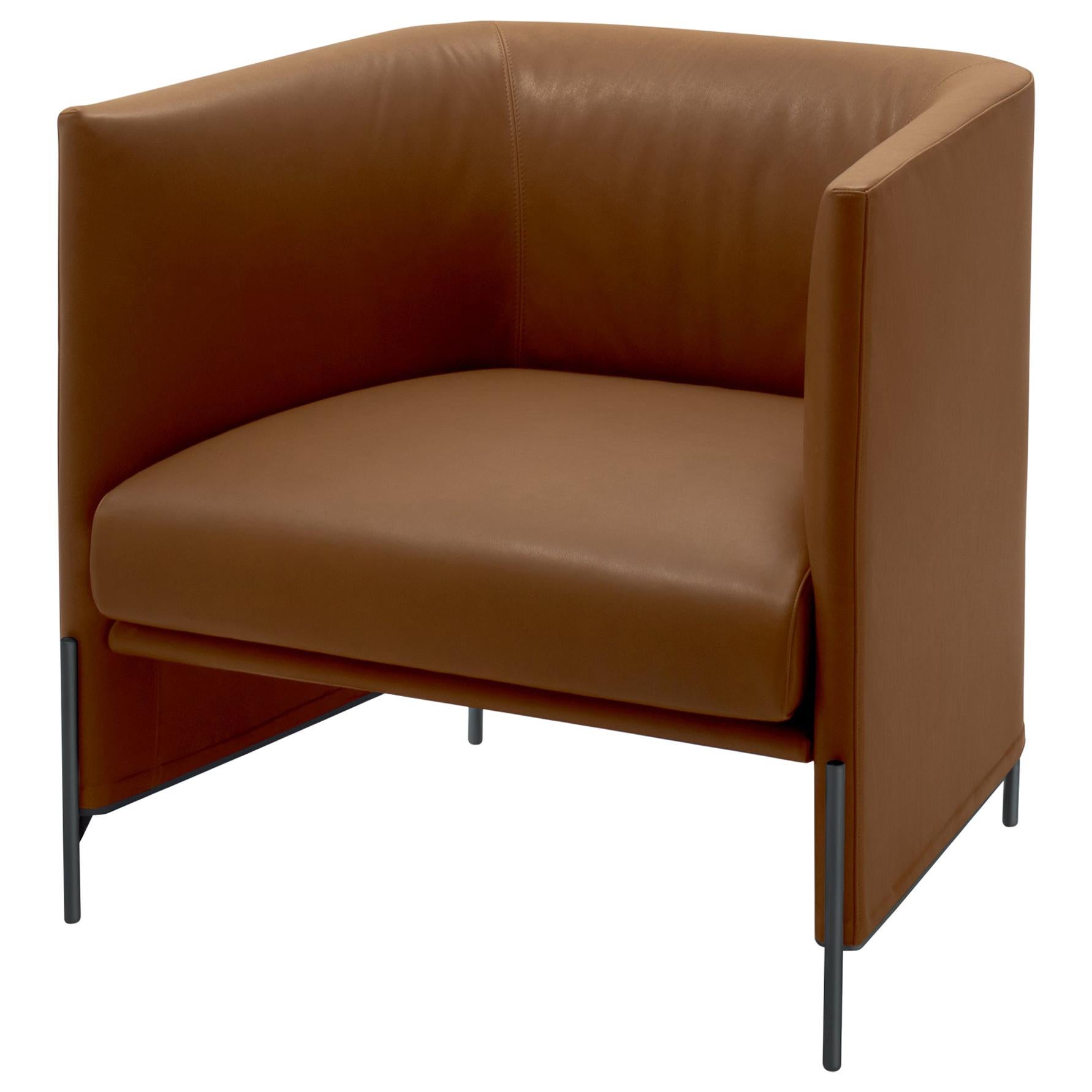 Arflex Algon Low Back Armchair in Brown Perla Leather by Luca Nichetto For Sale