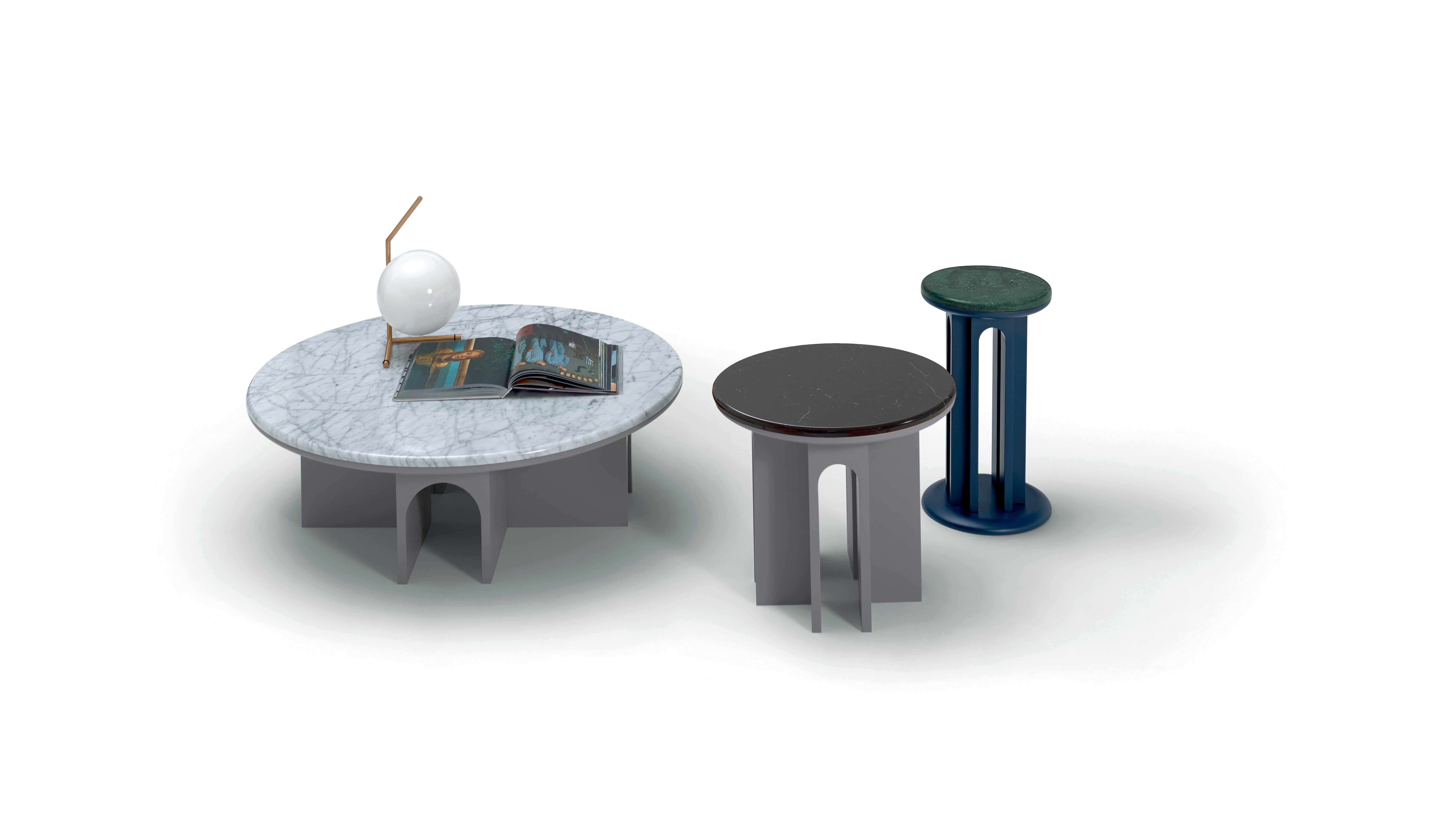 Arflex Arcolor 100 Small Table in Black Marquinia Marble Top by Jaime Hayon. Small tables designed around the classical geometry of the arch, employing from the beginning the disciplined use of the arch to create something more
