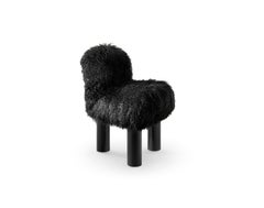 Arflex Botolo High Back Armchair in Black Fur and Black Metal Legs by Cini Boeri