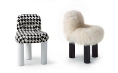 Arflex Botolo High Back Armchair in Natural Fur & Black Metal Legs by Cini Boeri