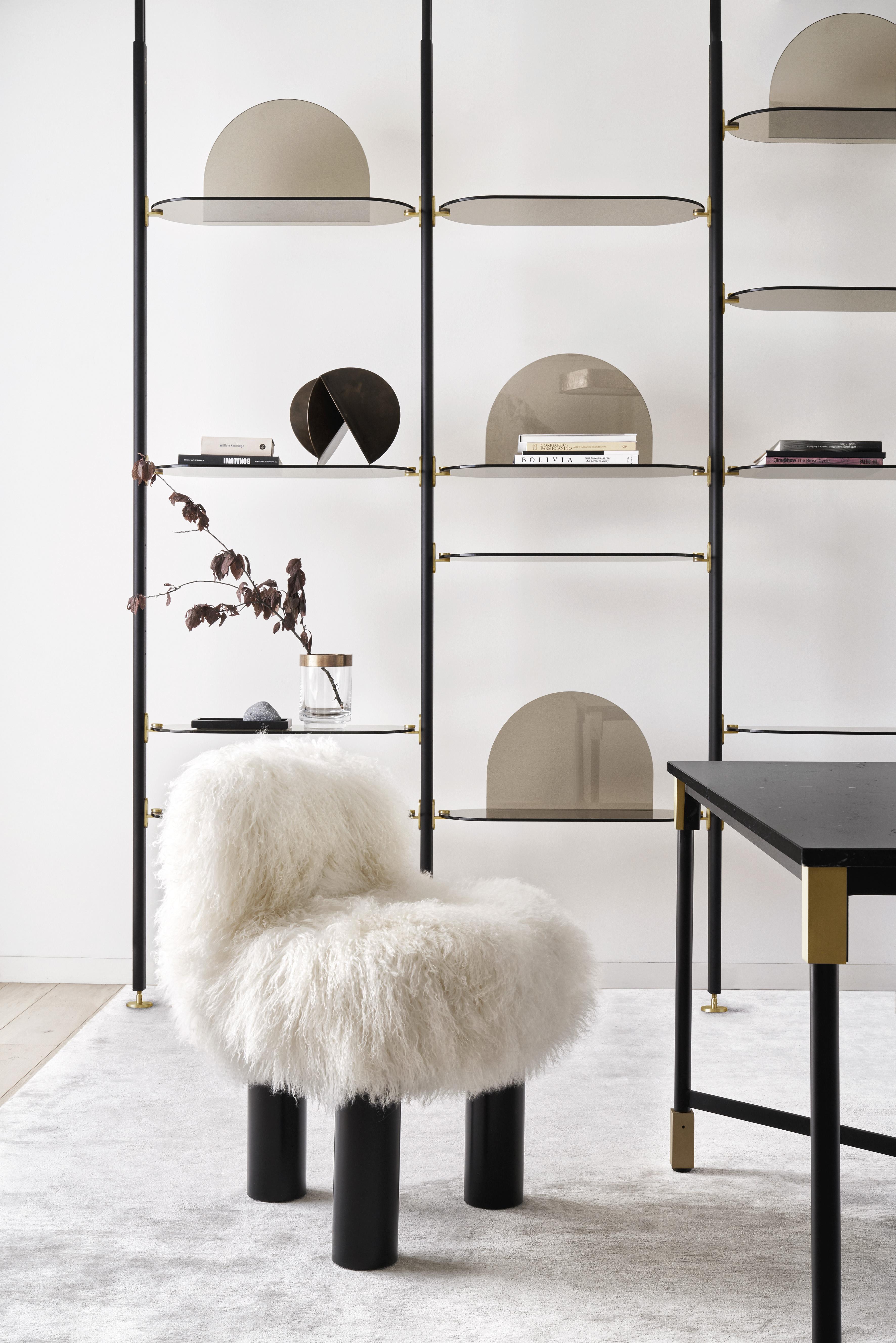 Italian Arflex Botolo High Back Armchair in Natural Fur & Black Metal Legs by Cini Boeri For Sale