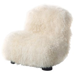 Arflex Botolo Low Back Armchair in Natural Fur & Black Metal Legs by Cini Boeri