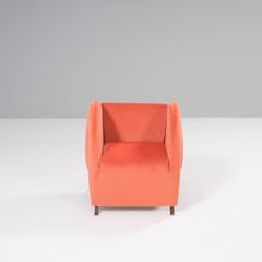 Fauteuil Arflex par Yaakov Kaufman Virgola en velours orange pêche, années 1990