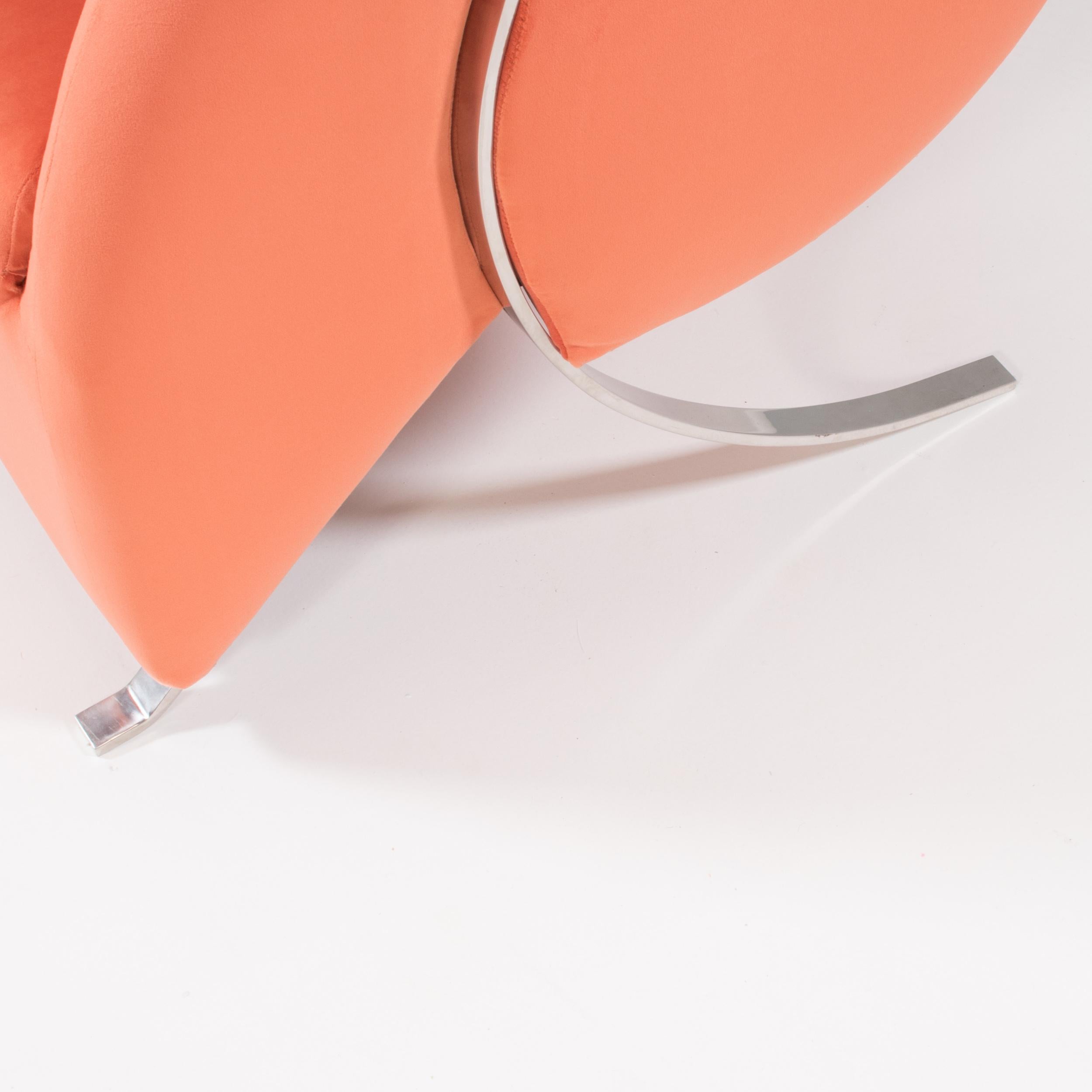 Modern Arflex by Yaakov Kaufman Virgola Peach Orange Velvet Armchair, 1990s