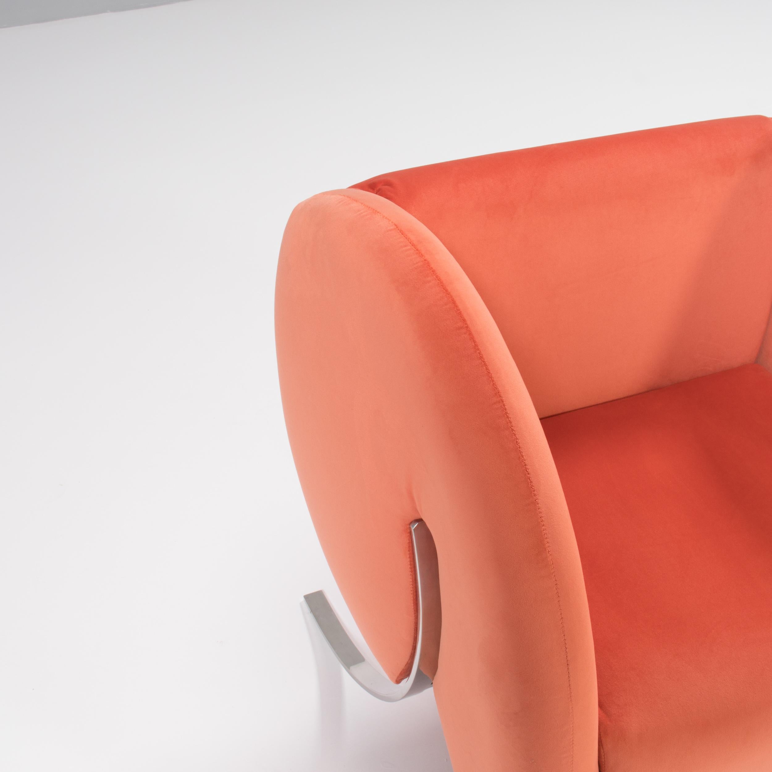 Italian Arflex by Yaakov Kaufman Virgola Peach Orange Velvet Armchair, 1990s