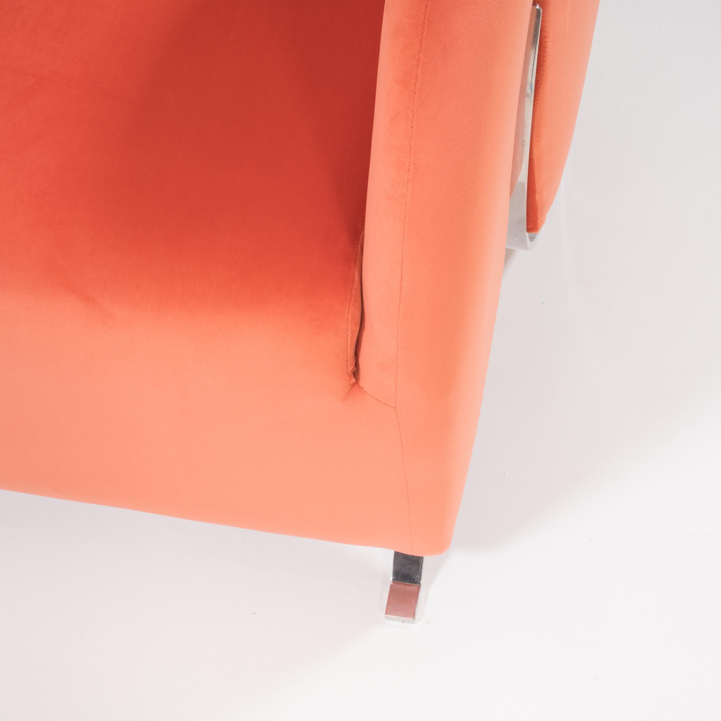 Arflex by Yaakov Kaufman Virgola Peach Orange Velvet Armchair, 1990s In Excellent Condition In Basildon, London