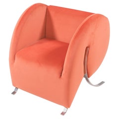 Arflex by Yaakov Kaufman Virgola Peach Orange Velvet Armchair, 1990s