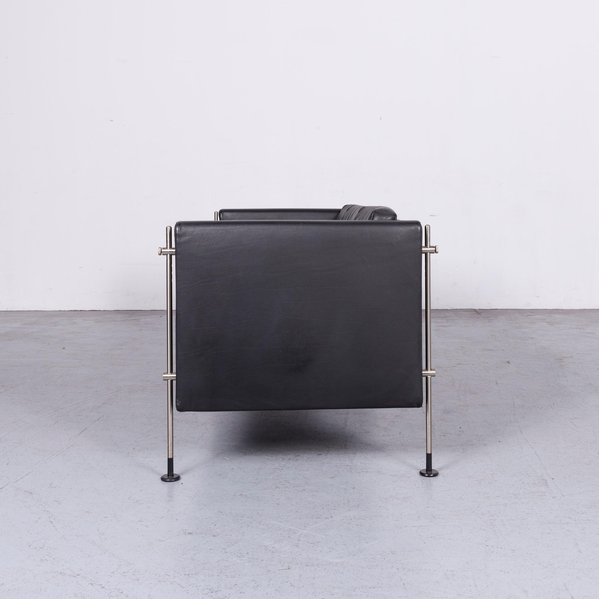 Arflex Felix Leather Sofa Black Three-Seat Chair For Sale 4