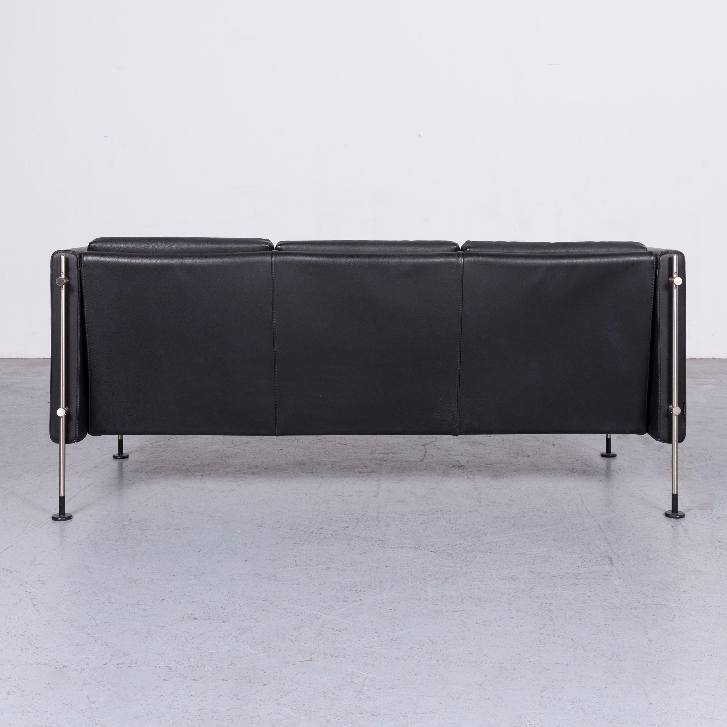 Arflex Felix Leather Sofa Black Three-Seat Chair 3
