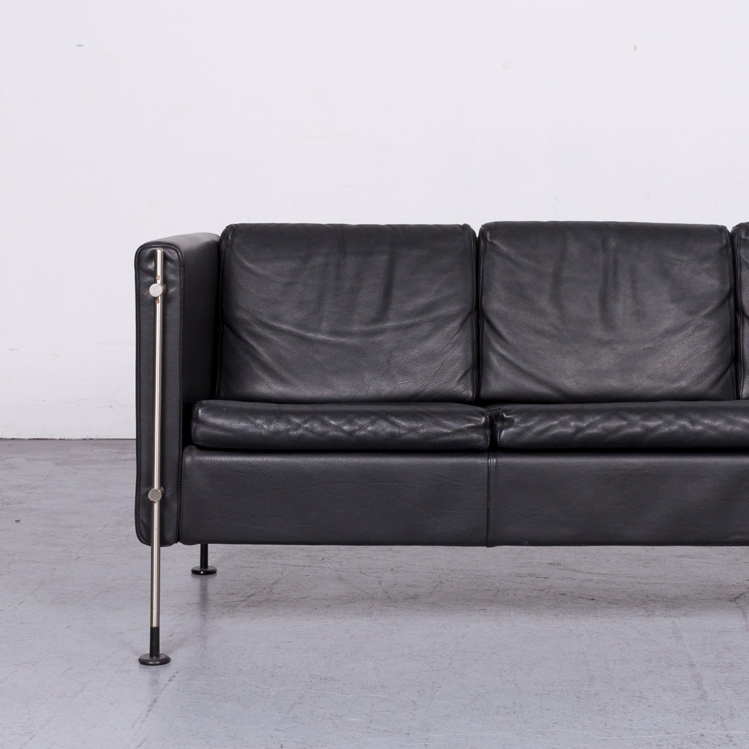 British Arflex Felix Leather Sofa Black Three-Seat Chair For Sale