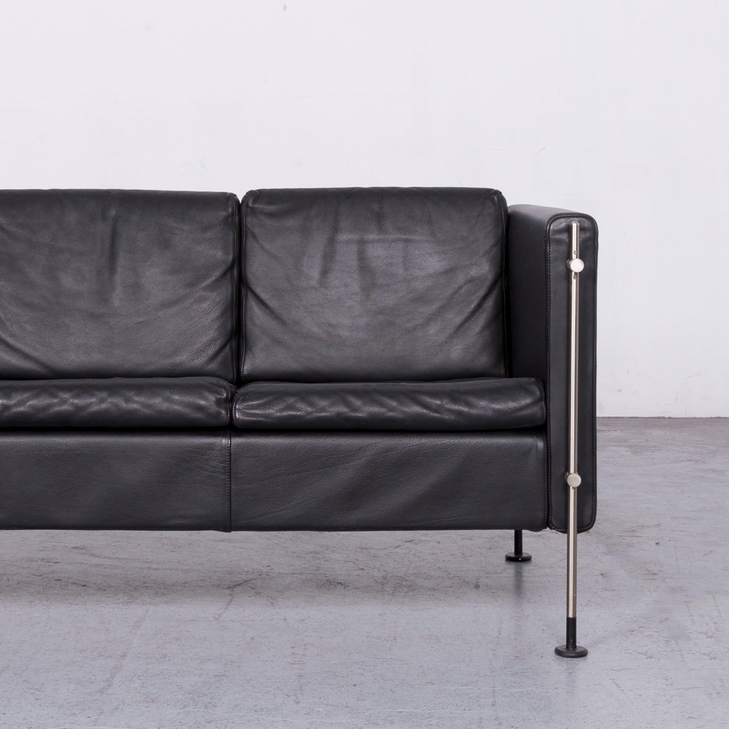 Arflex Felix Leather Sofa Black Three-Seat Chair In Good Condition For Sale In Cologne, DE