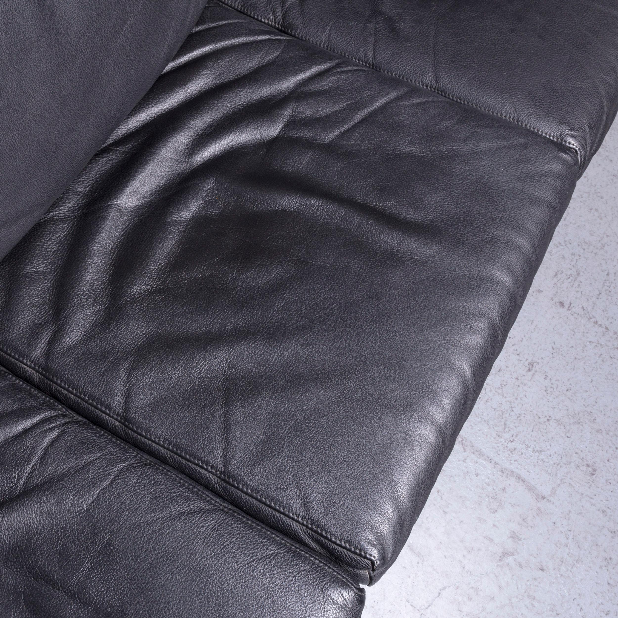 Arflex Felix Leather Sofa Black Three-Seat Chair For Sale 1